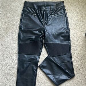 Black Faux Leather Pants with Zipper Details